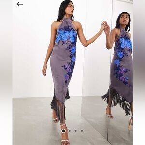 ASOS Gray and Blue Floral Backless Dress